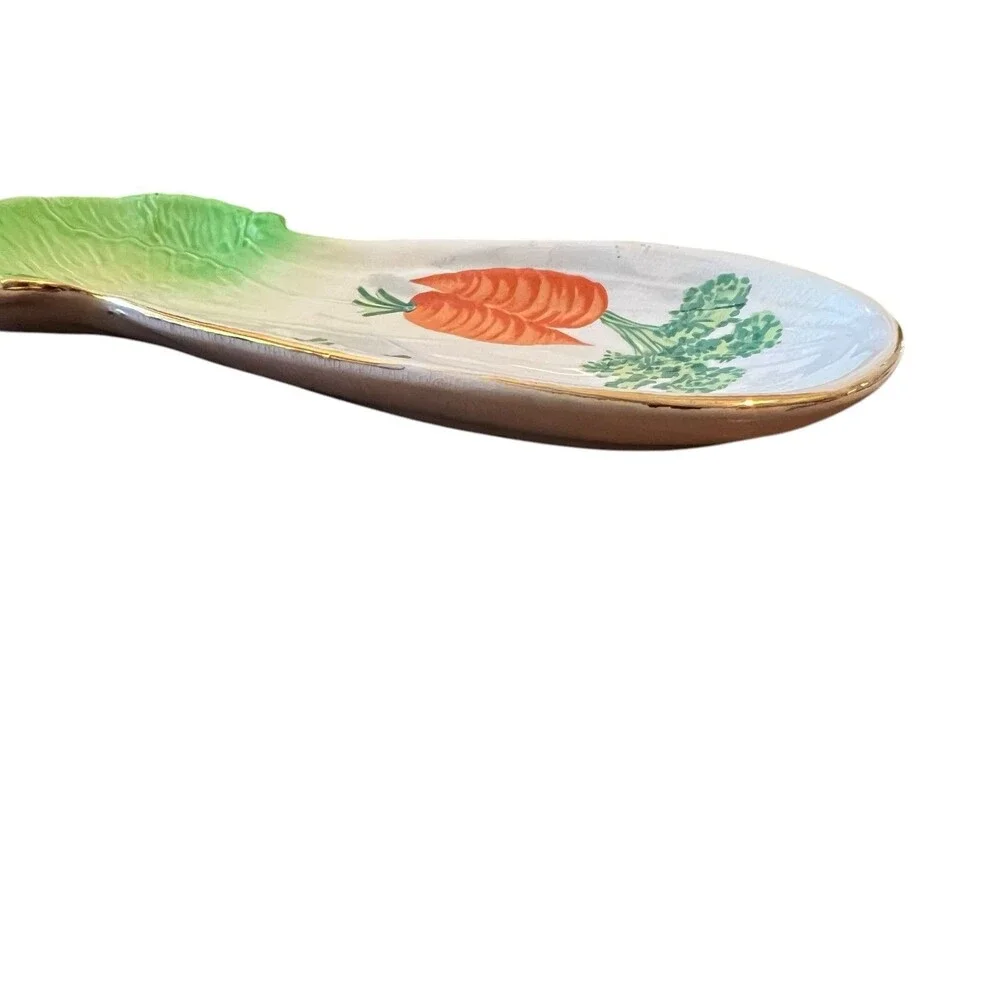 Unique Farmhouse Kitchen Style Vintage Celery Shaped Ceramic Spoon Rest / Tray